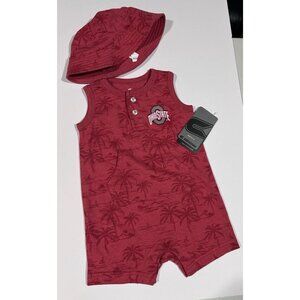 NEW Ohio State Buckeyes Colosseum Red Palm Trees Romper Hat Set Boys 6-12 M